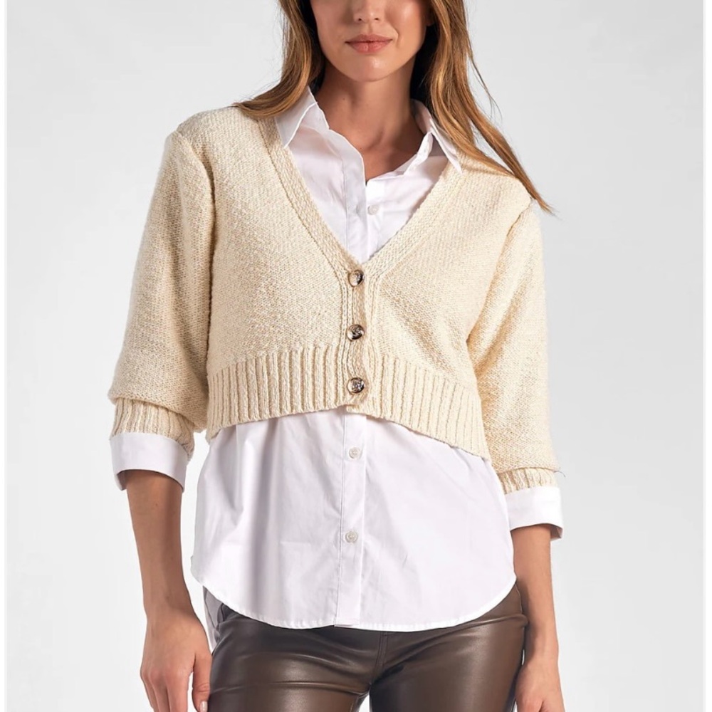 NIP Elan International Sweater Top Combo Off-White Small Ret $98